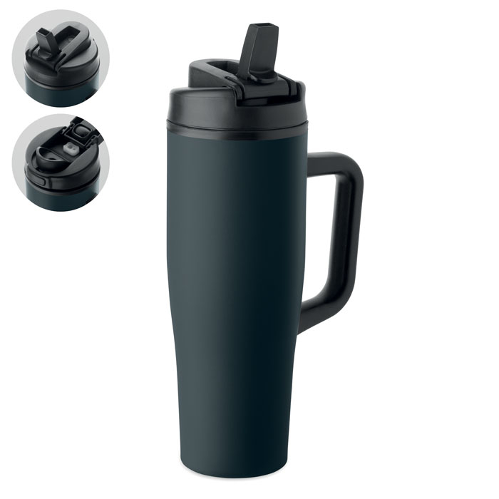 Gobelet 900 ml personnalisé avec paille 2-en-1 Atlanta Bleu marine